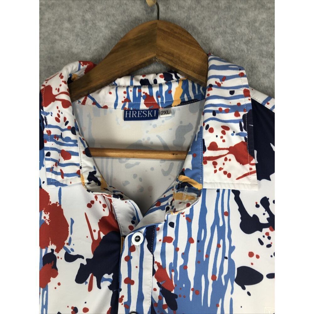 HRESKI Men's Golf Polo Shirt Size 2XL Hand Print / Paint Splatter - Picture 6 of 12